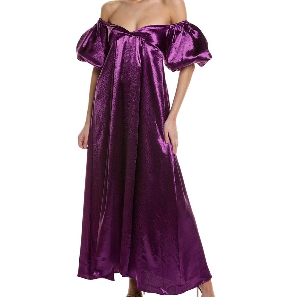 Caroline Constas Shimmering Purple Off-Shoulder Maxi Dress